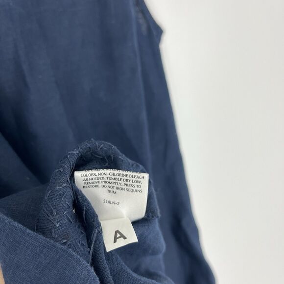 Eileen Fisher Tank Top Size Medium Petite Navy Irish Linen Beaded Sleeveless - Picture 8 of 8